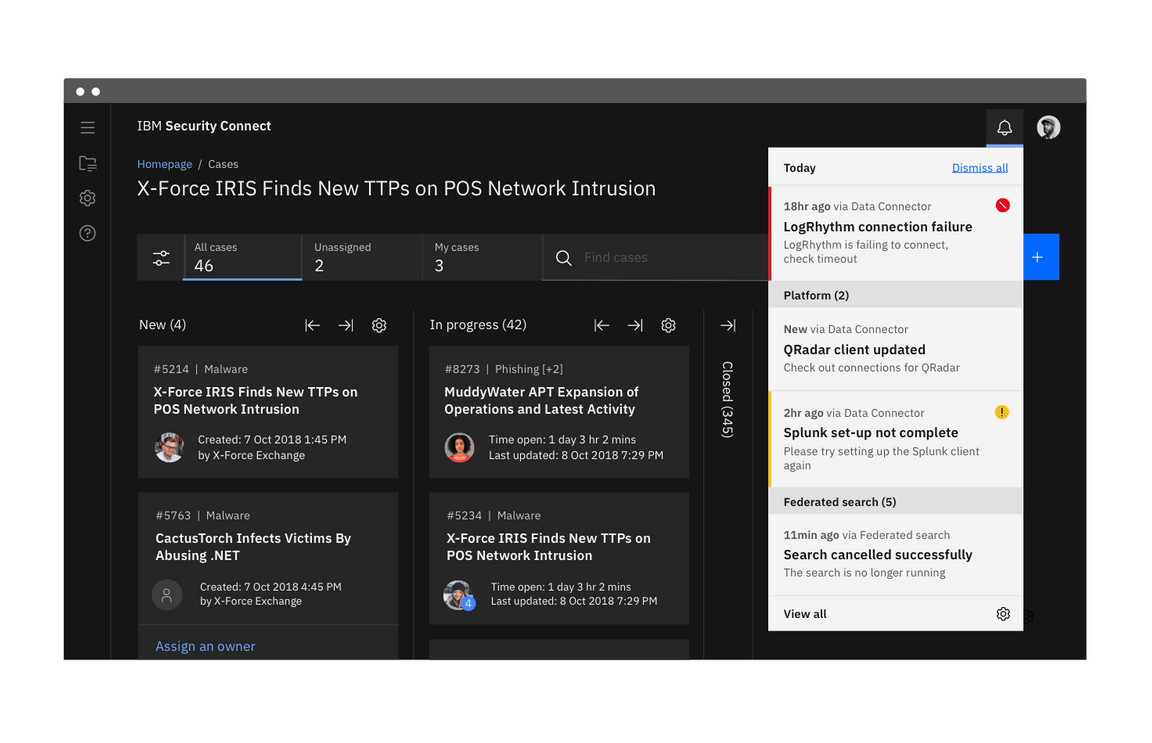 Notification panel in a product Notification panel in a product